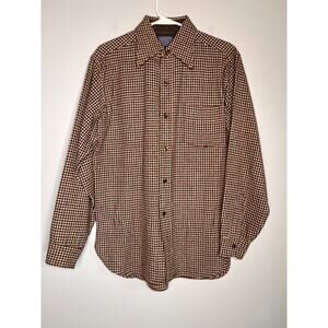 1960s Pendleton Brown Fall Harvest Houndstooth Wool USA Old Money Oxford Shirt M